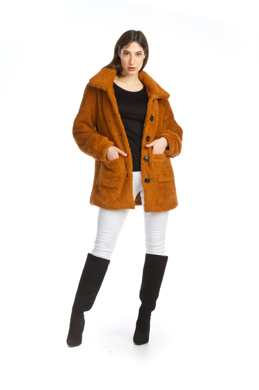 JT06738 MUSTA Faux Fur Button Up Jacket with Pockets