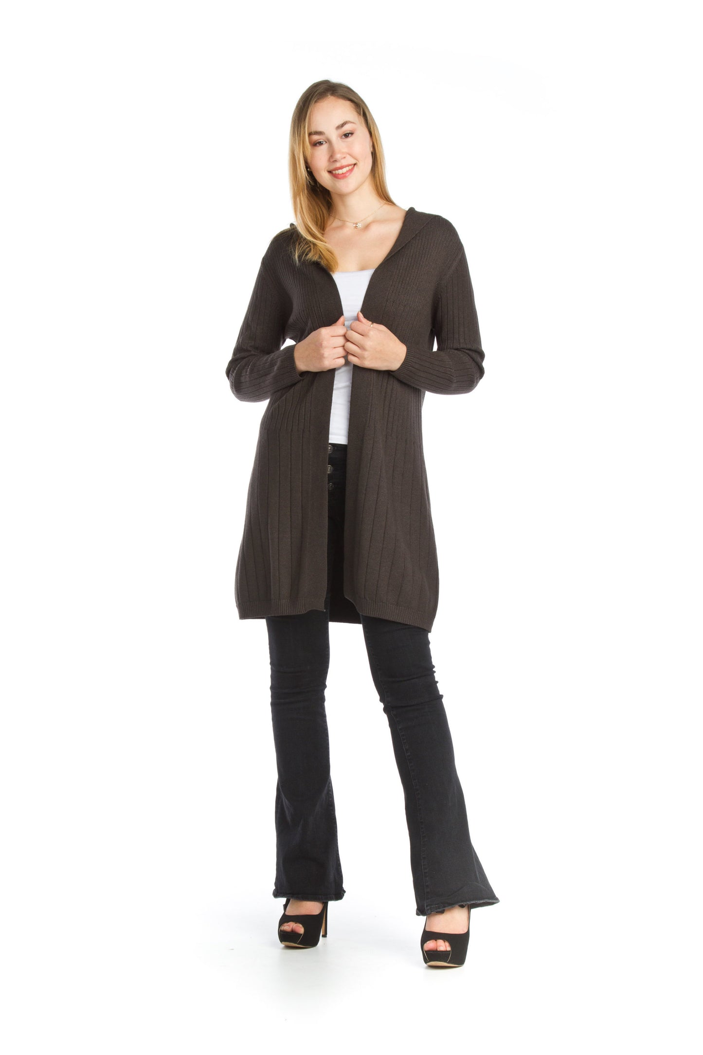 JT11714 CHARC Ribbed Hooded Sweater Jacket