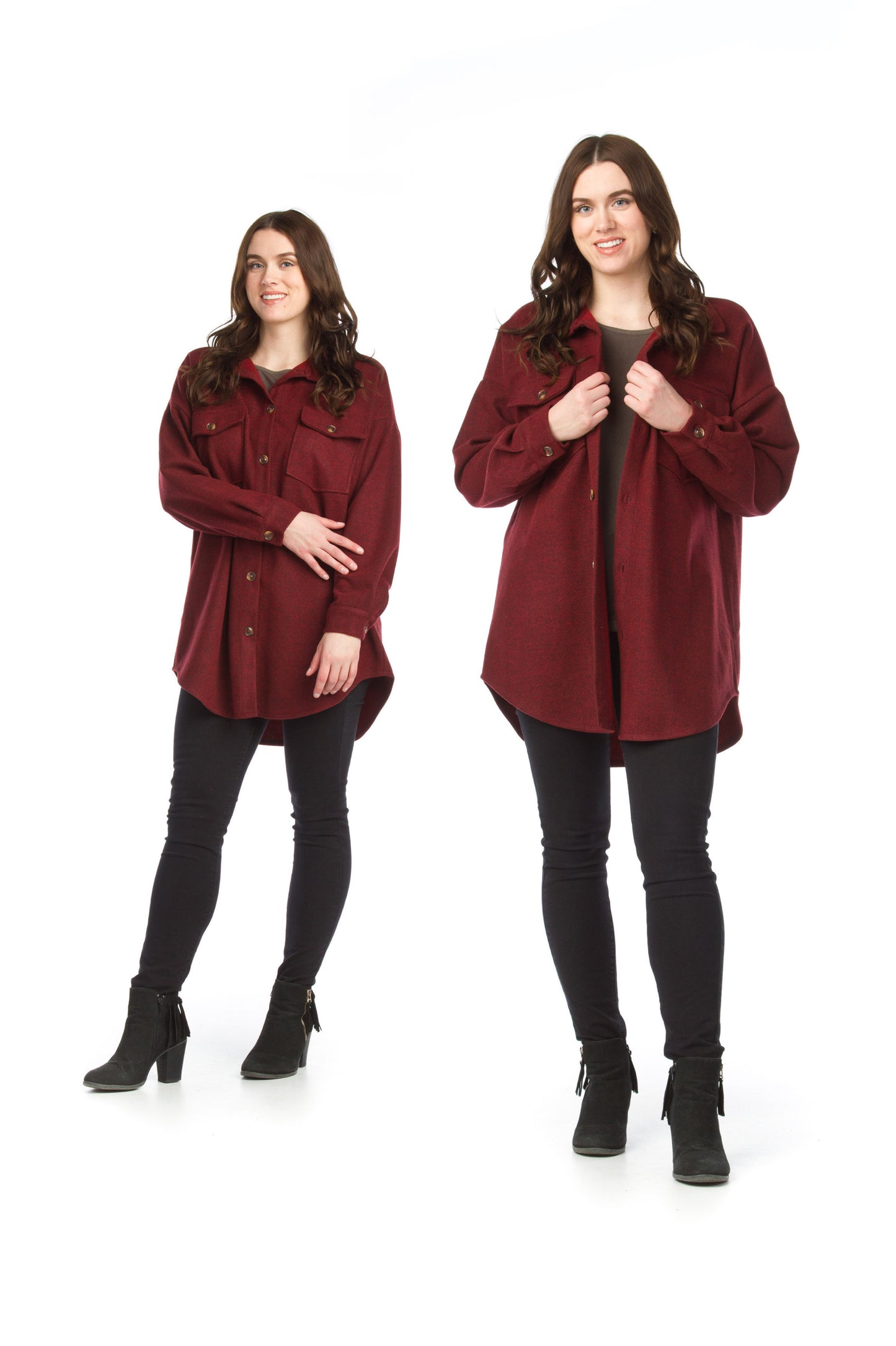JT11728 RED Heathered Shacket