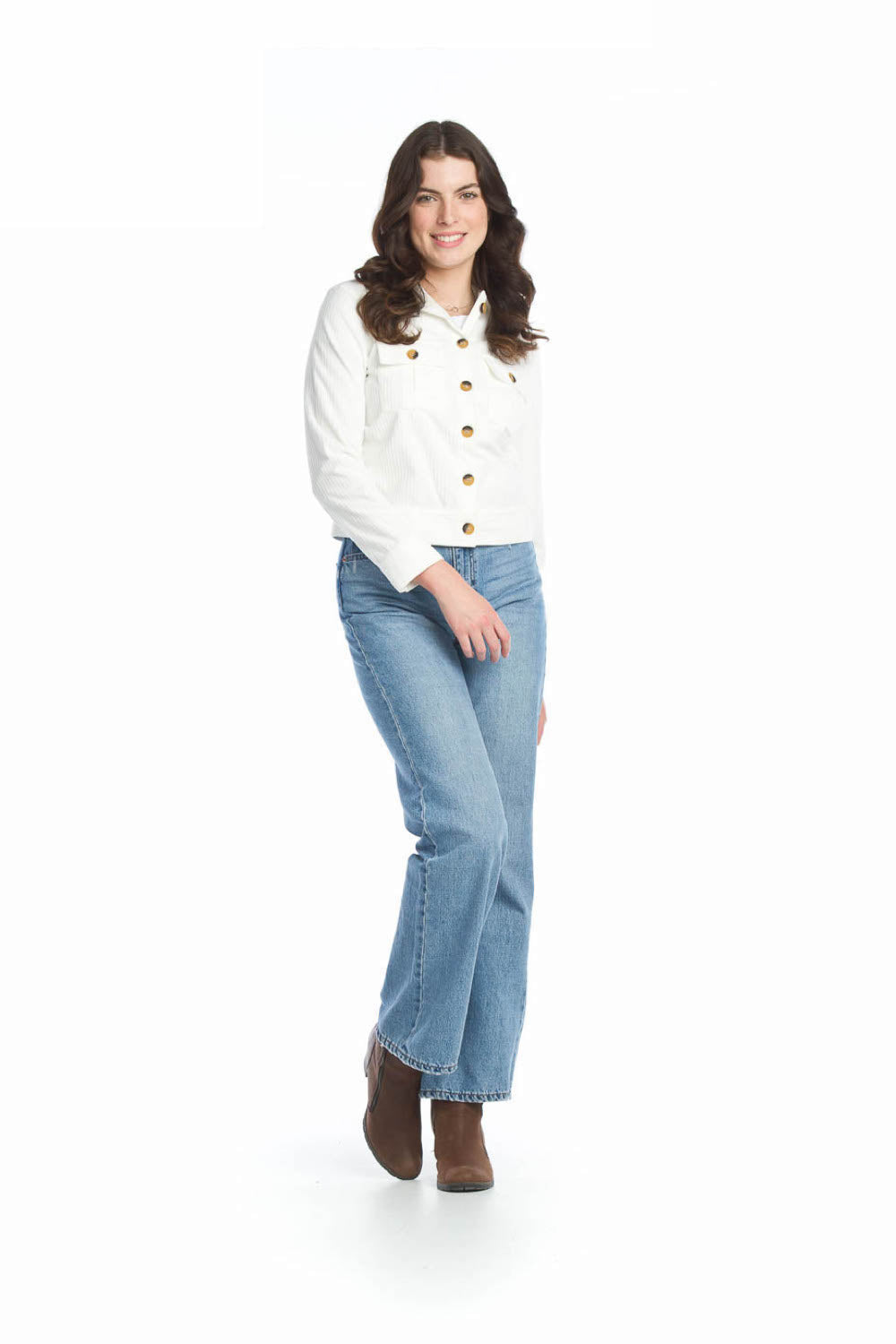 JT13712 WHITE Corduroy Crop Jacket