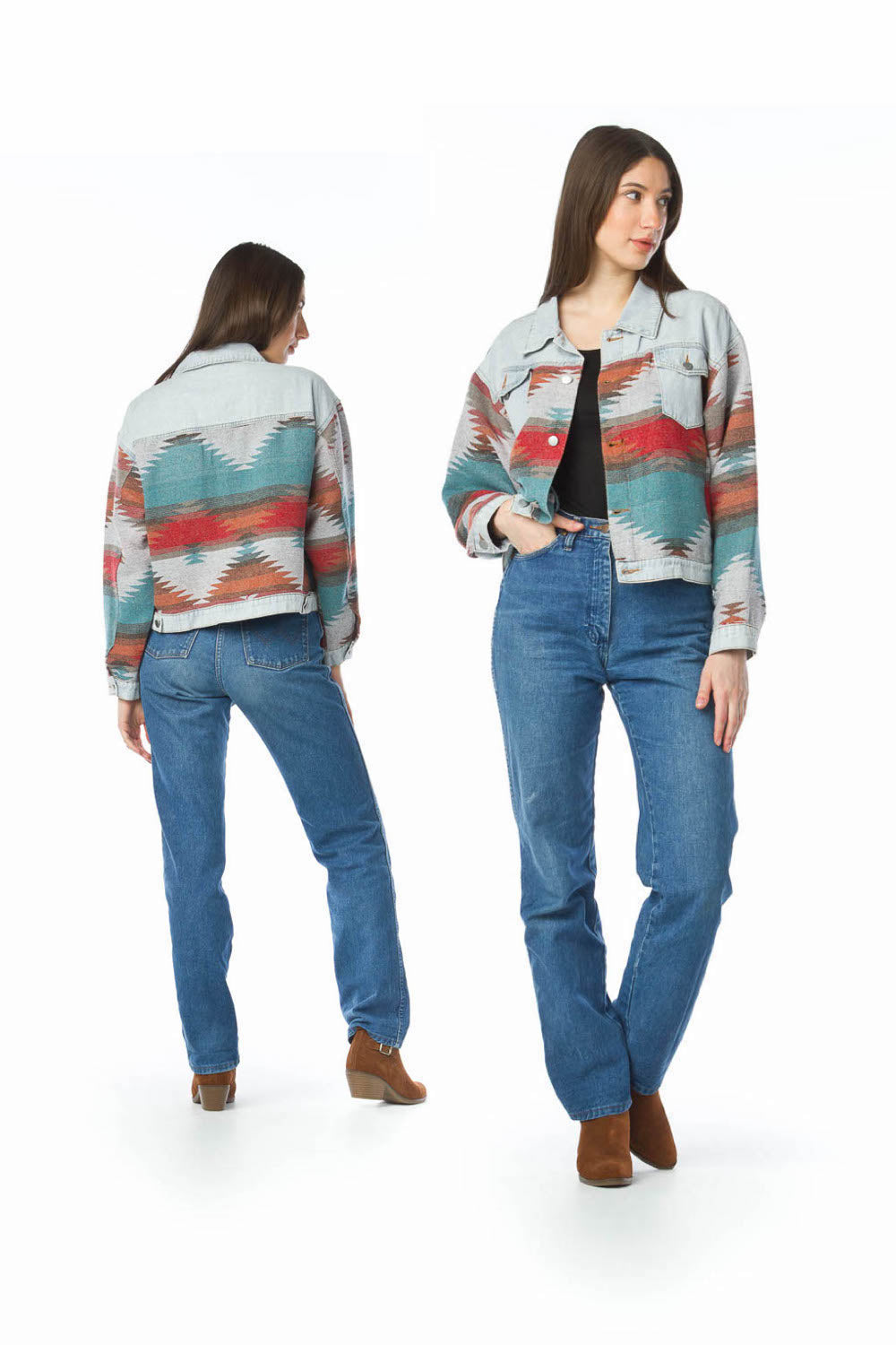JT13716 DENIM Denim Oversized Jacket w Global Fabric Design