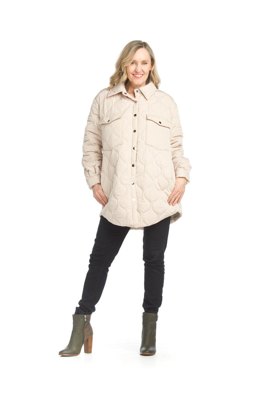 JT13744 BEIGE Quilted Shacket with Pockets
