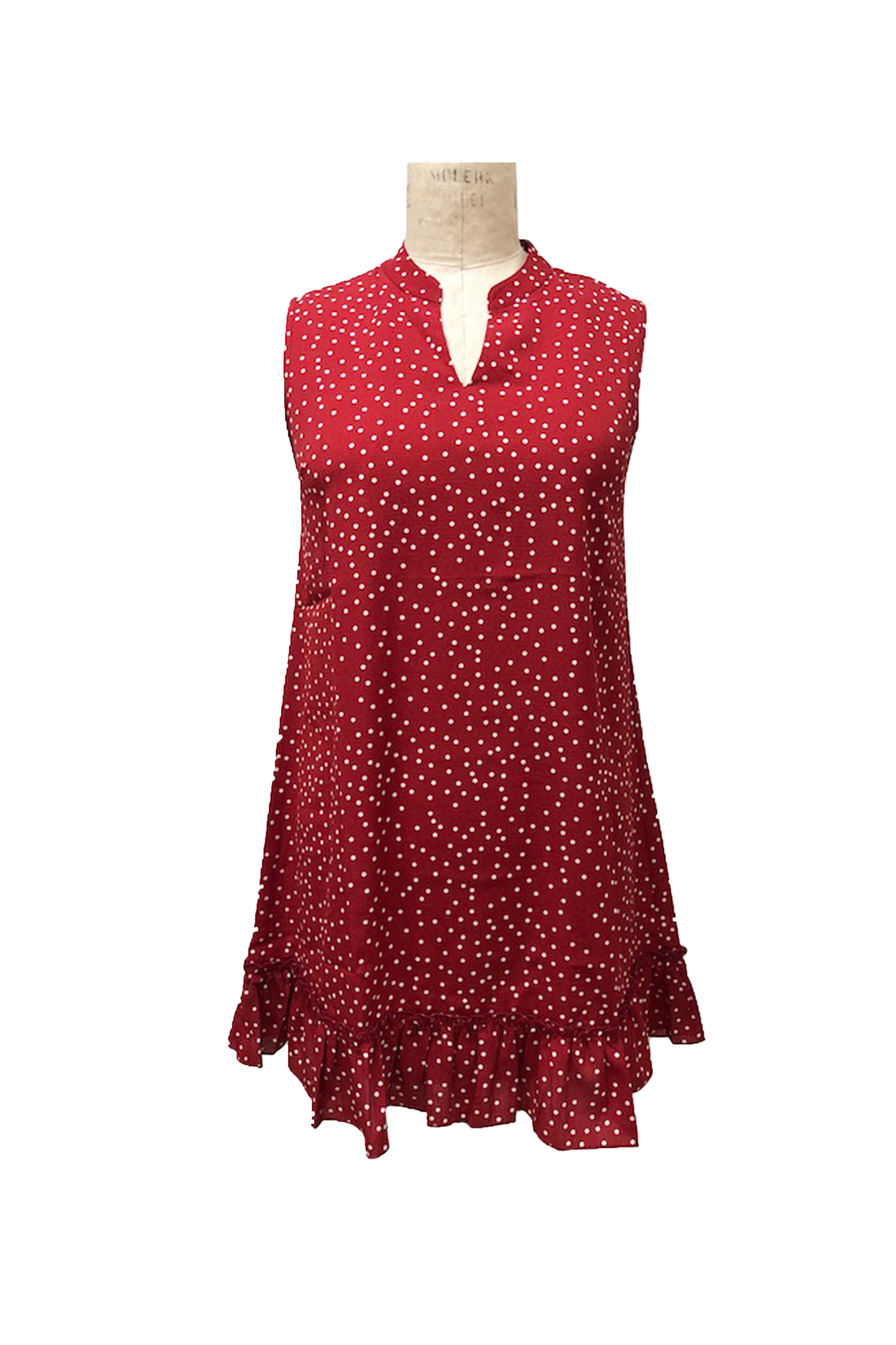 PD07587 RED Spotted A-Line Dress