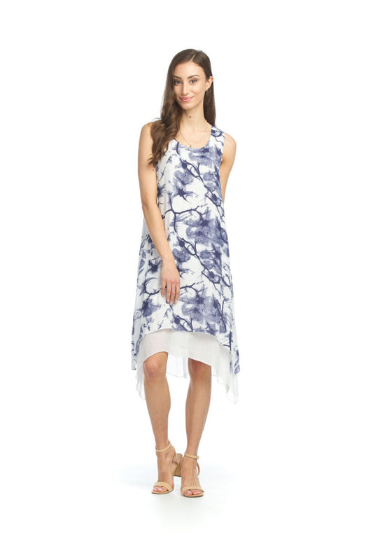 PD12535 BLUE Watercolor floral Layered Dress