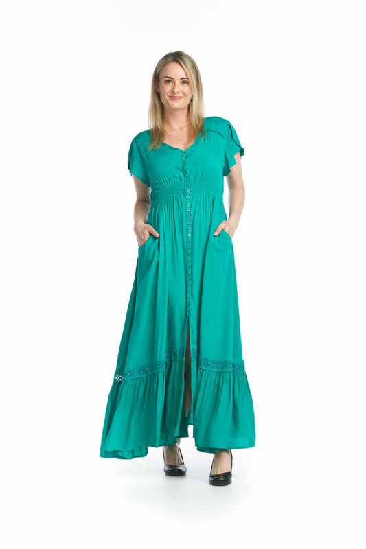 PD14514 EMERA Solid Lace Inset Maxi Dress with Pockets