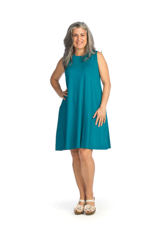 PD14518 TEAL A-Line Bamboo Dress with Pockets