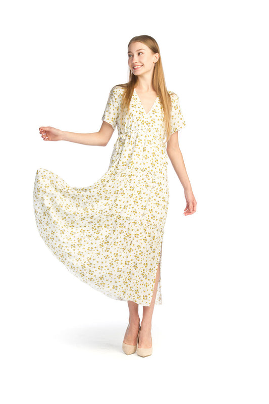 PD14561 CREAM Floral Tiered Short Sleeve Maxi Dress