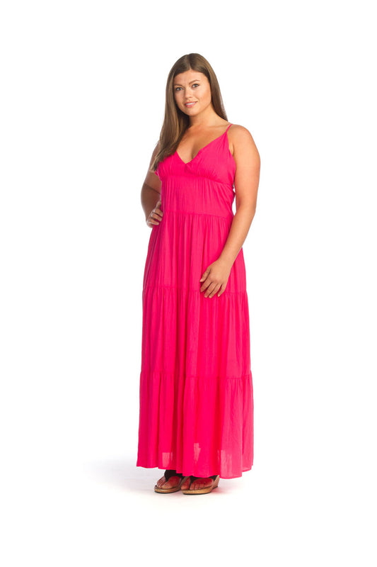PD14688 FUCHS Deep V Tiered Maxi Dress with Adjustable Straps