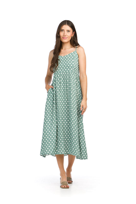 PD16555 SEAFM Polka Dot Sleeveless Dress with Pockets
