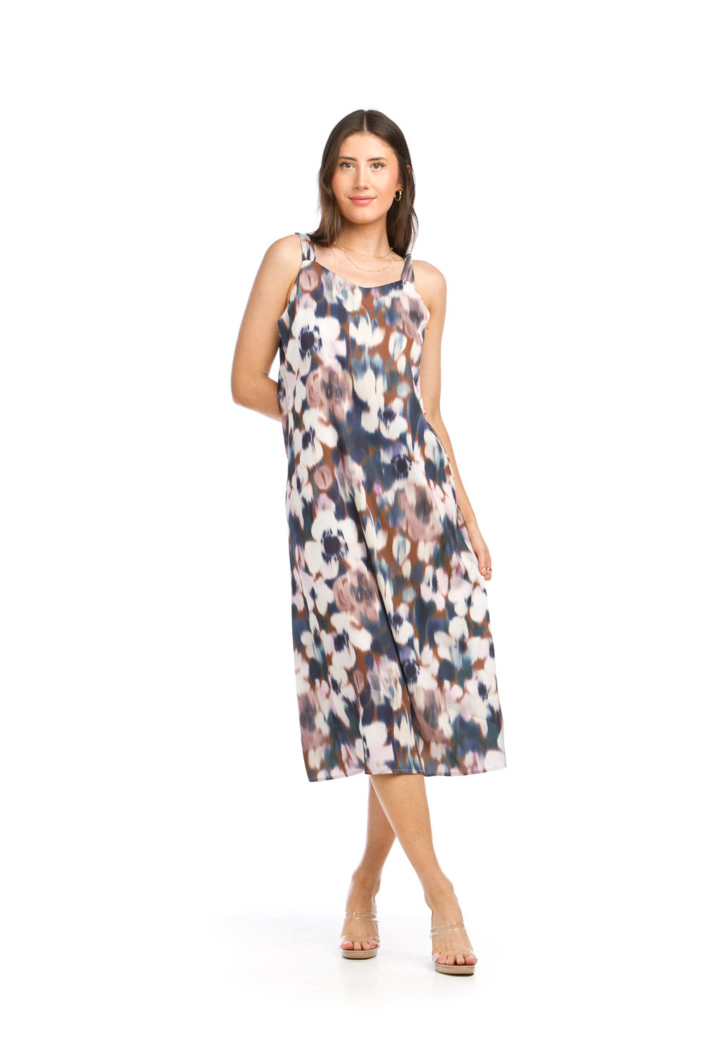 PD16686 MULTI Watercolor Floral Satin Finish Slip Dress