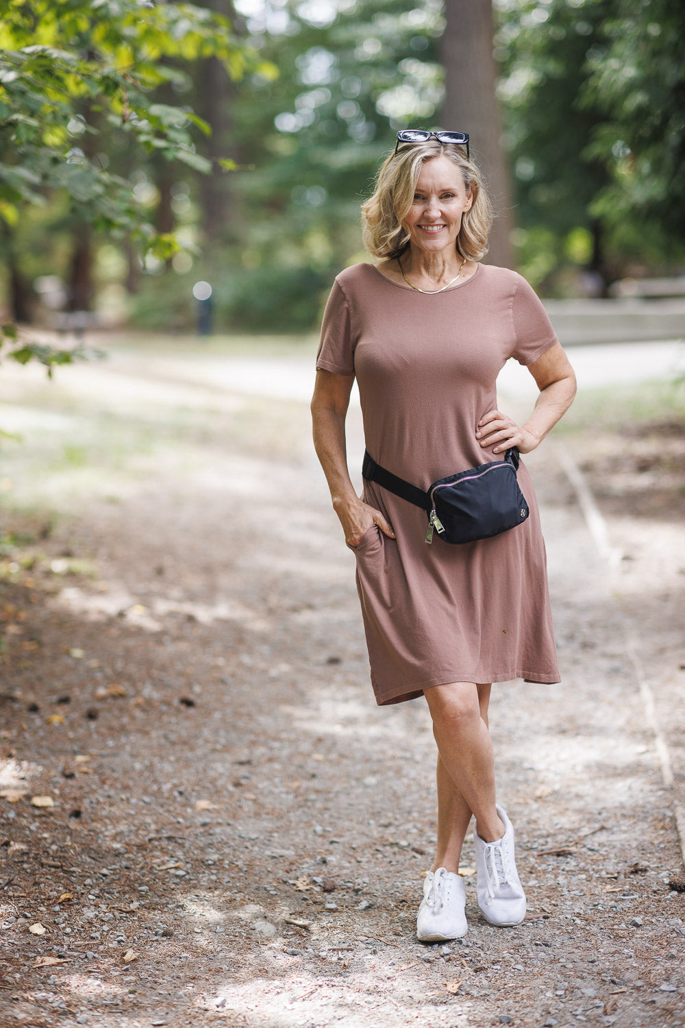 PD16706 MOCHA Bamboo Knit Tshirt Dress with Pockets