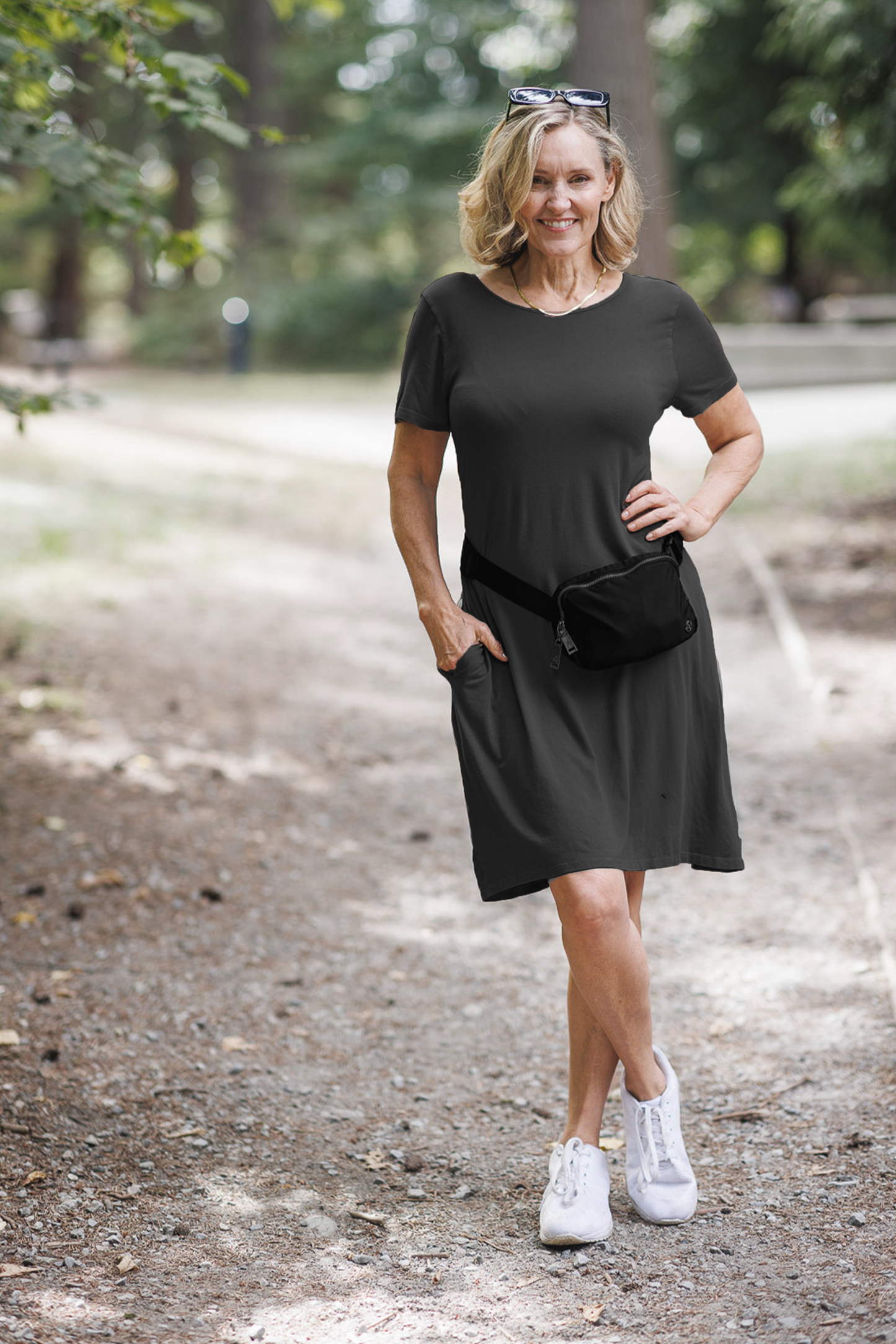 PD16706 BLACK Bamboo Knit Tshirt Dress with Pockets
