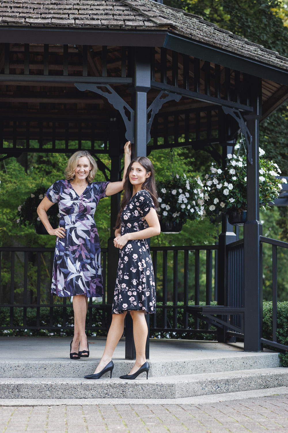 PD16720 BLACK Floral Mesh & Jersey Reversible Dress