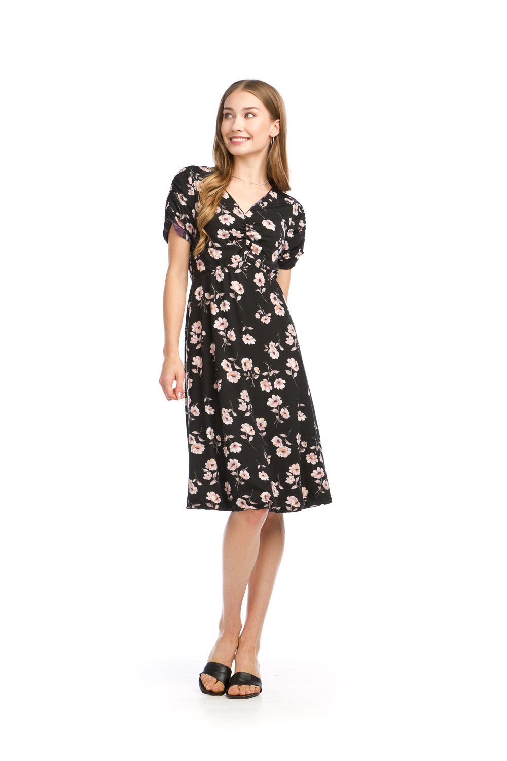 PD16720 BLACK Floral Mesh & Jersey Reversible Dress