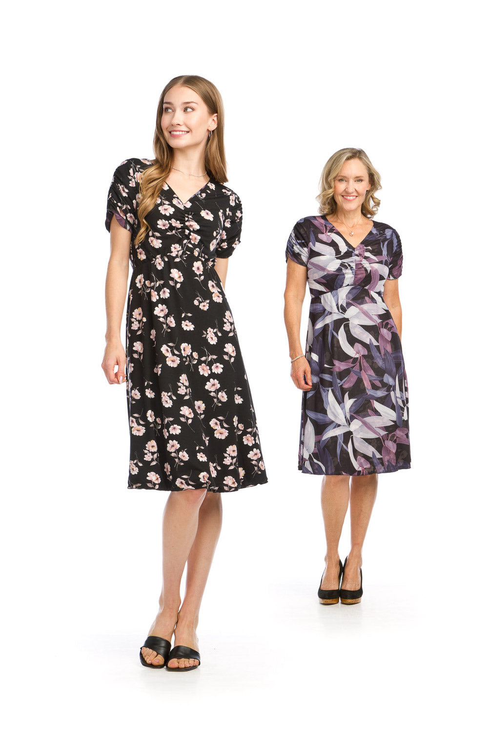 PD16720 BLACK Floral Mesh & Jersey Reversible Dress