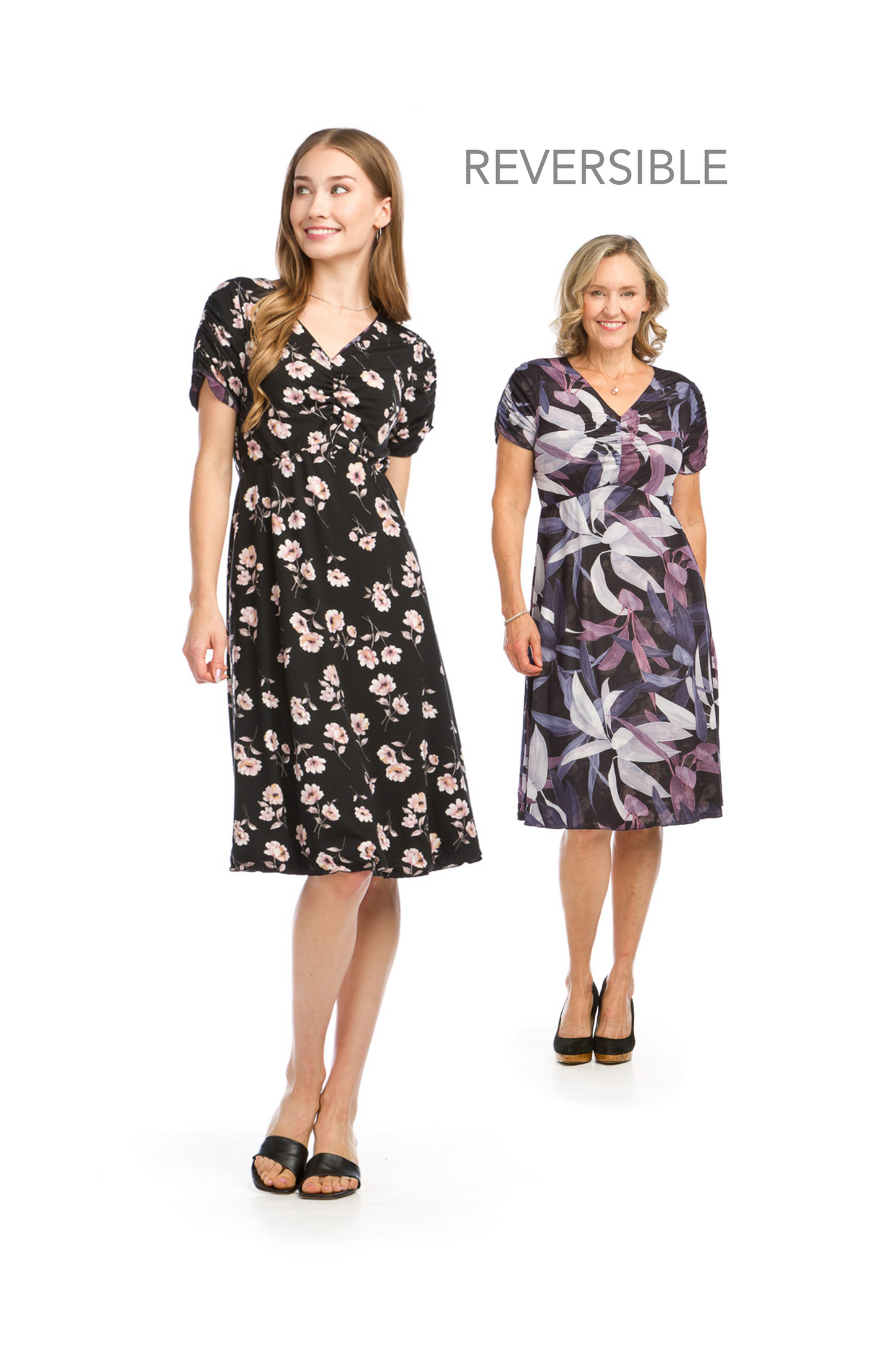 PD16720 BLACK Floral Mesh & Jersey Reversible Dress