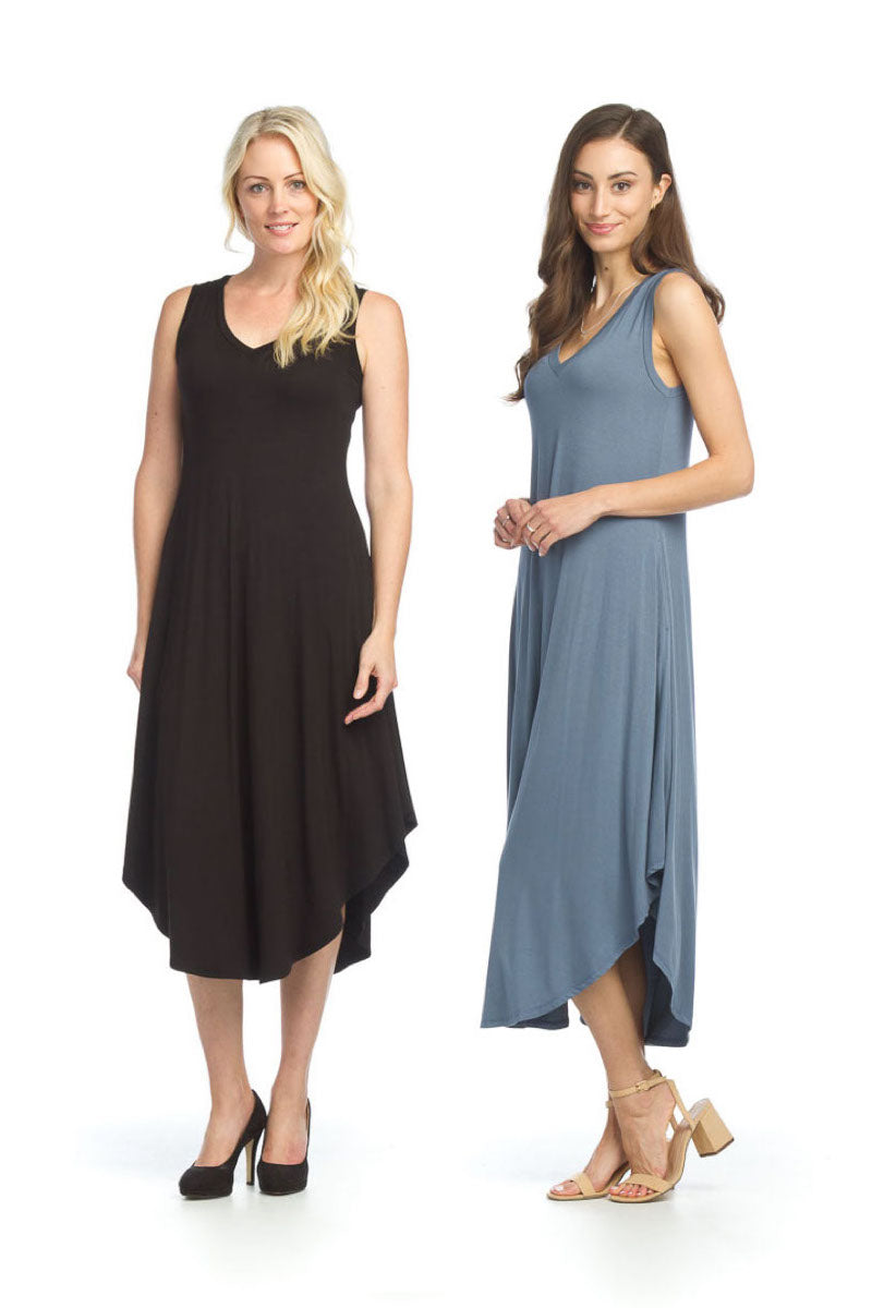 PD12656 NAVY Soft Stretchy Maxi Dress with Pockets