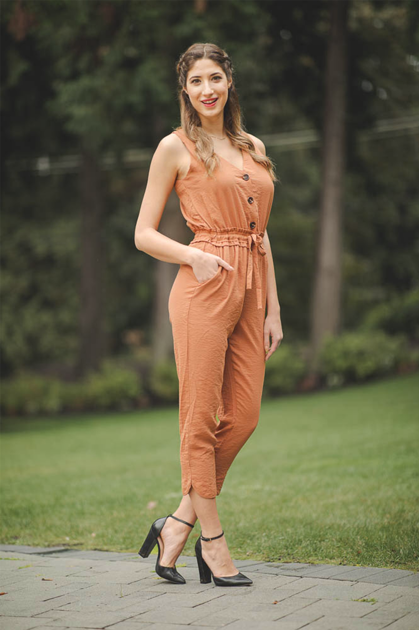 PP05850 RUST Elastic Waist Jumpsuit