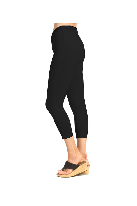 PP14810 BLACK Stretch Bamboo Cropped Leggings