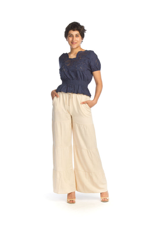 PP14828 TAUPE Tiered Elastic Waist Pants with Pockets