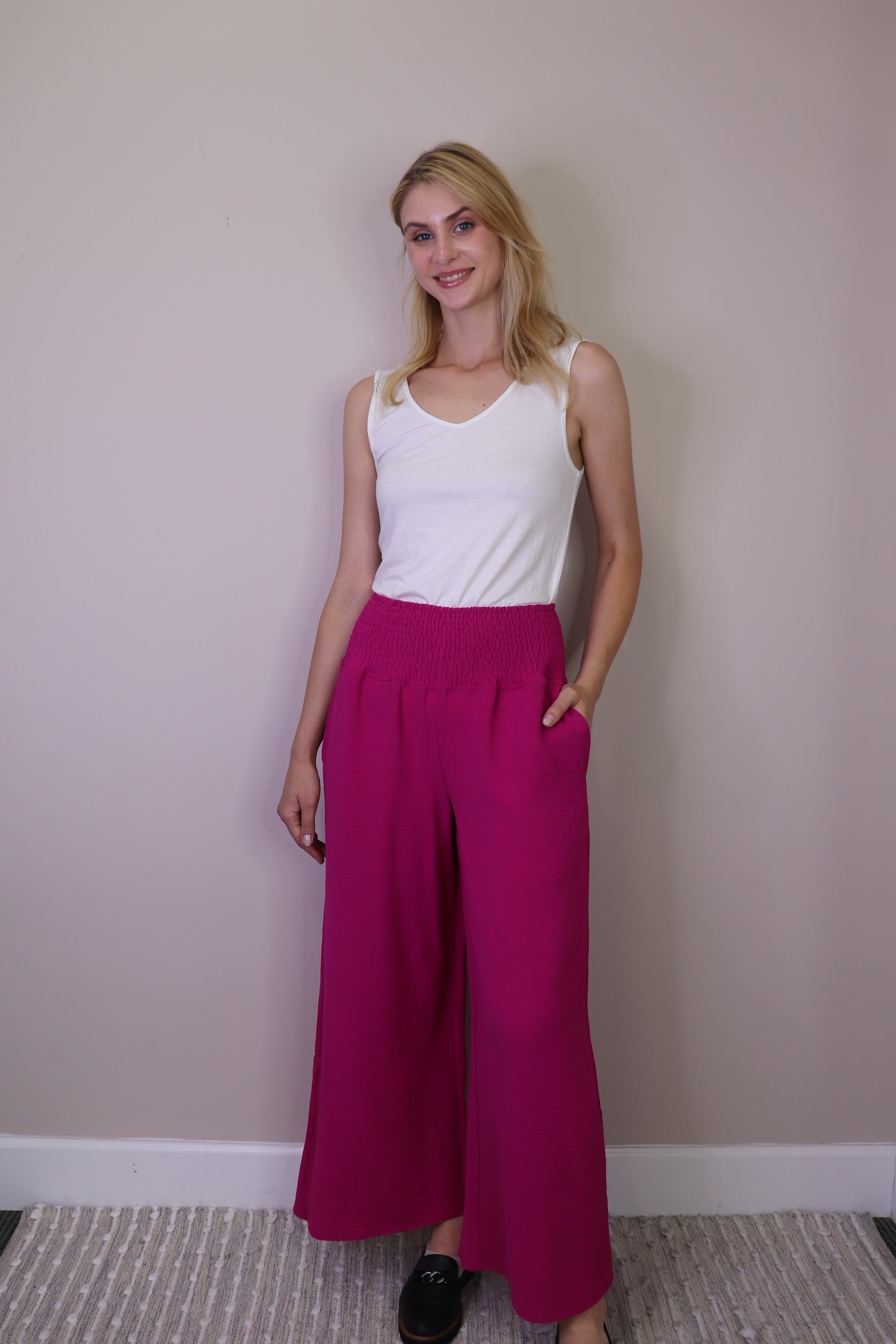 PP16810 MAGEN Wide Leg Pants with Smocking Waistband