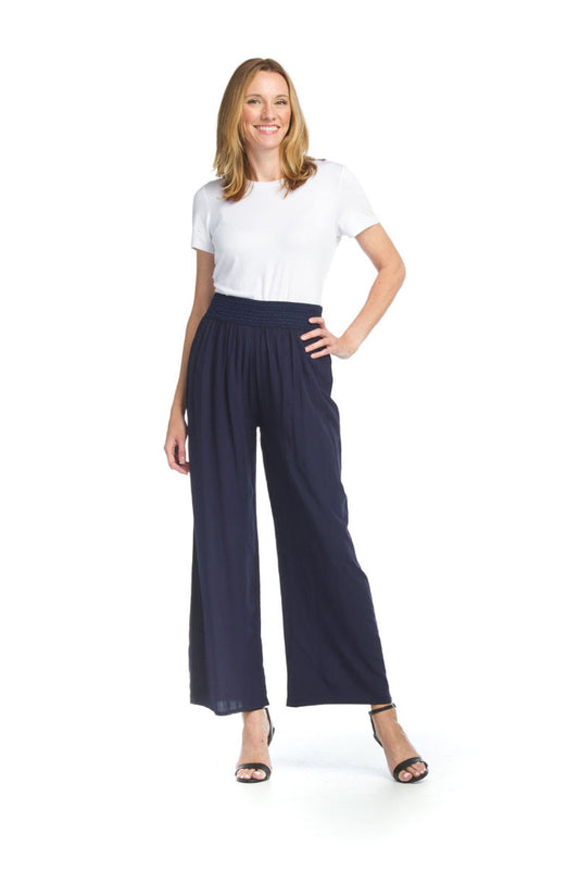 PP12819 NAVY Wide Leg Pants with Braided Belt
