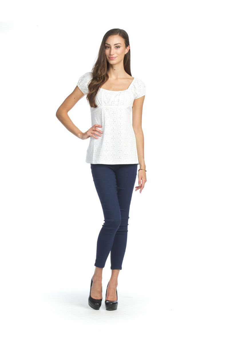 PT07086 WHITE Lace Look Peasant Blouse