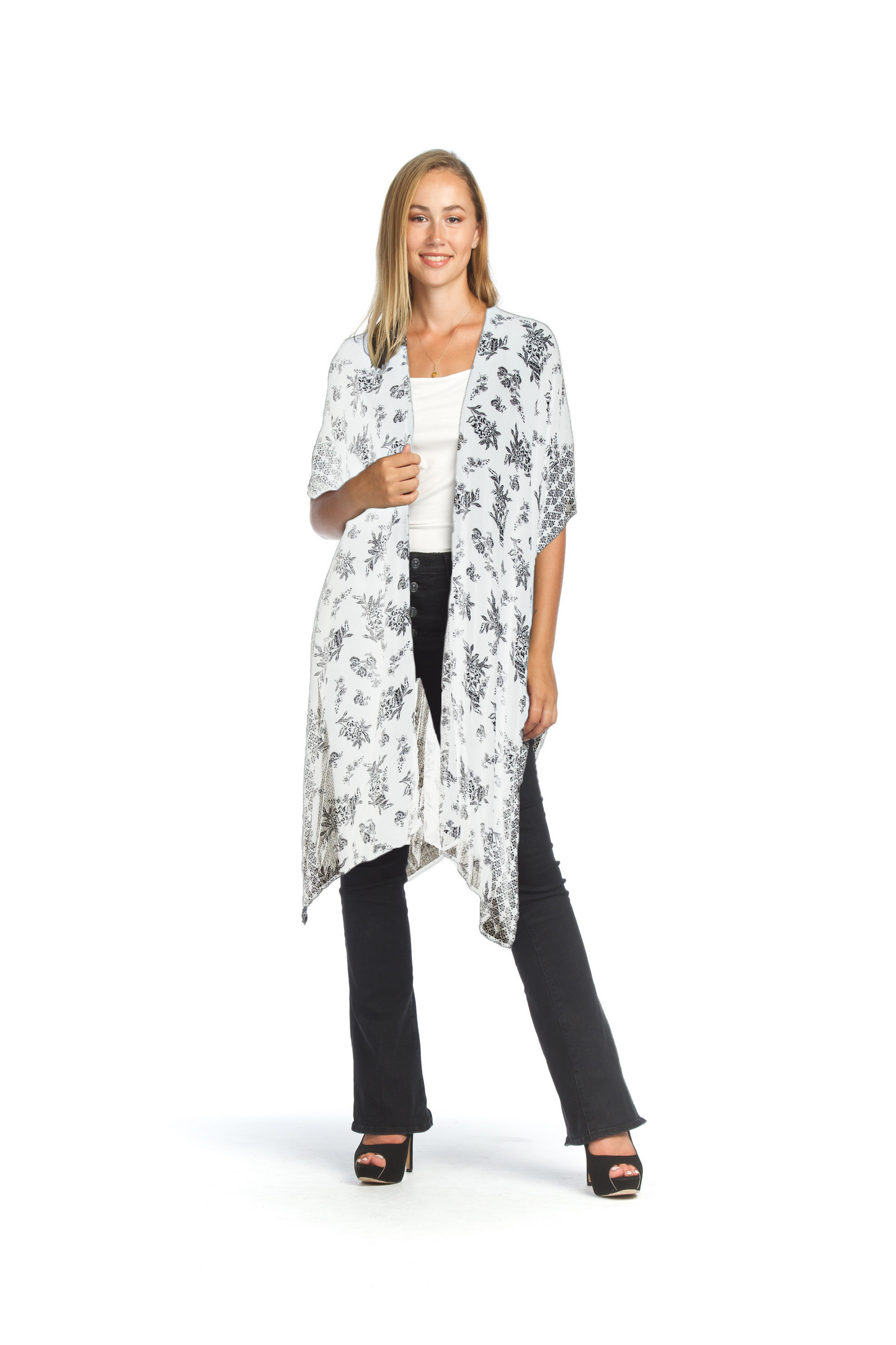 PT07097 WHITE Floral Jacquard Coverup