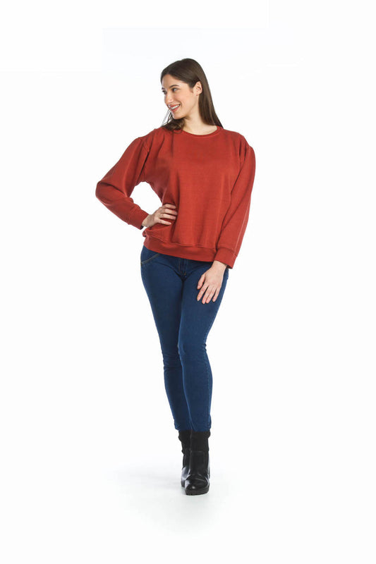 PT13019 RUST Solid Brushed Cewneck Sweater