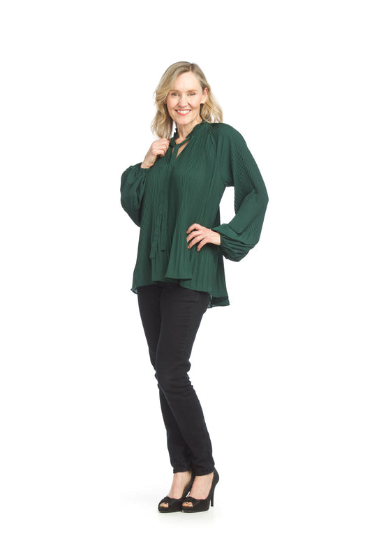 PT15004 EMERA Permanent Pleated Long Sleeve Blouse with Tie Neck