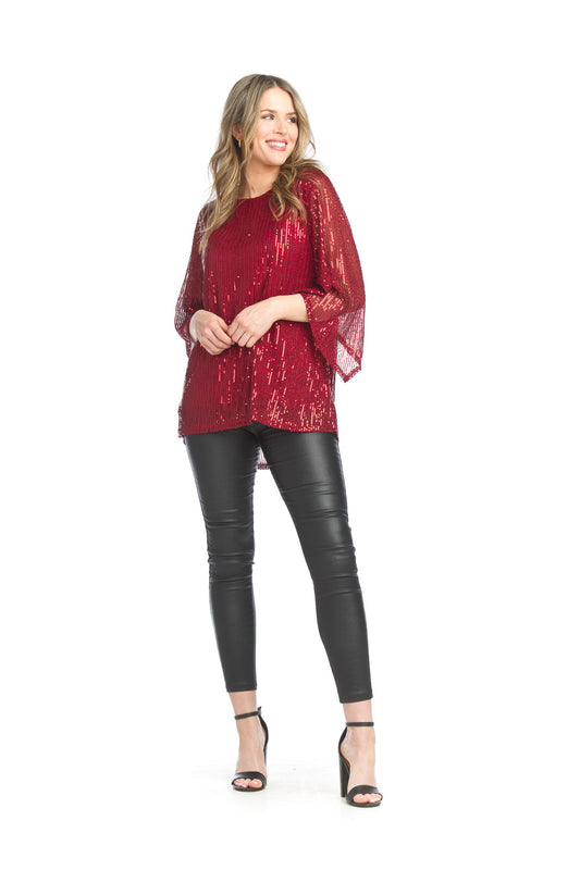 PT15025 BURGN Sequin 3/4 Sleeve Blouse
