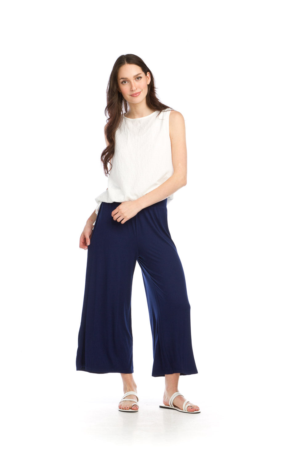 PT16041 WHITE Stretch Knit Tank Top with Tie Hem
