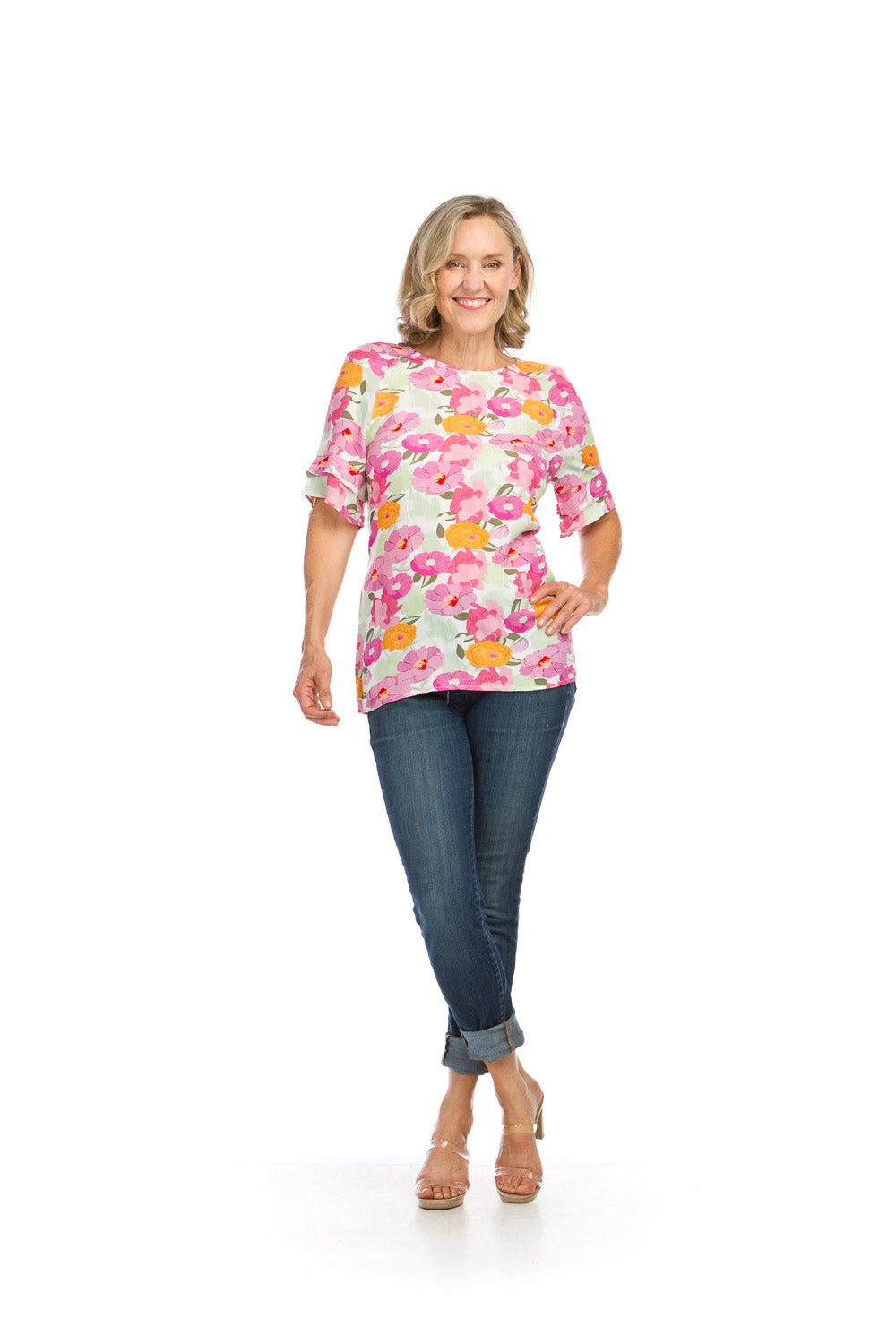 PT16049 MULTI Floral Ruffle Sleeve Blouse