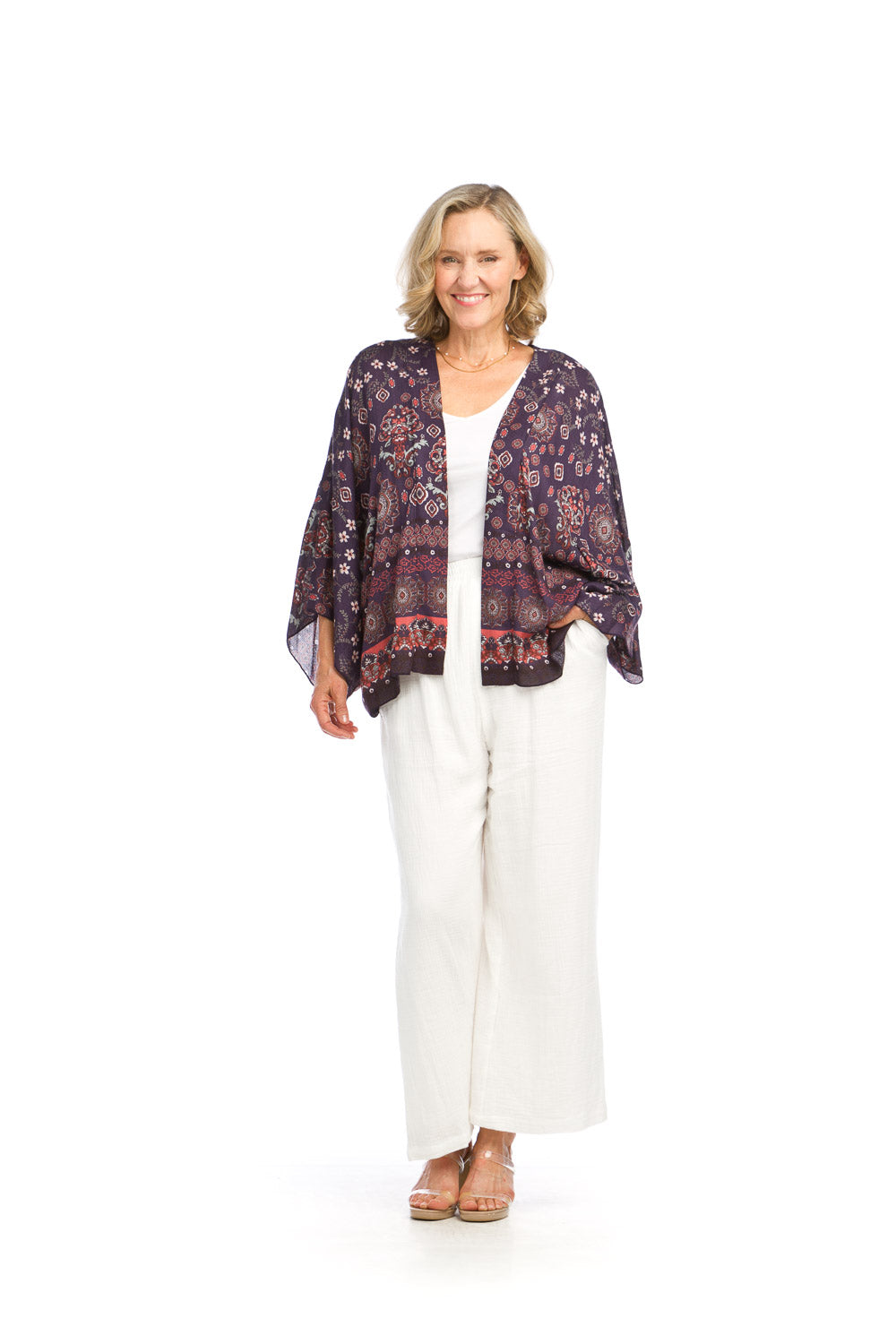 PT16123 PURPL Boho Border Print Kimono Coverup