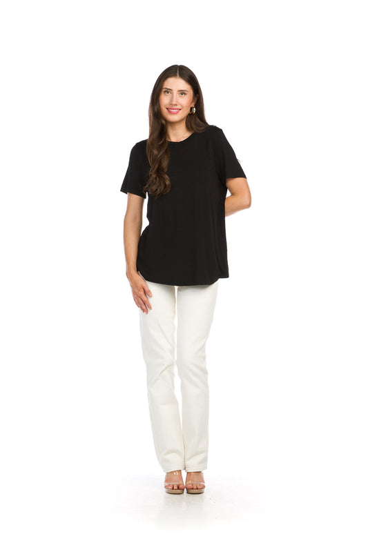 PT16130 BLACK Bamboo Knit T Shirt Top