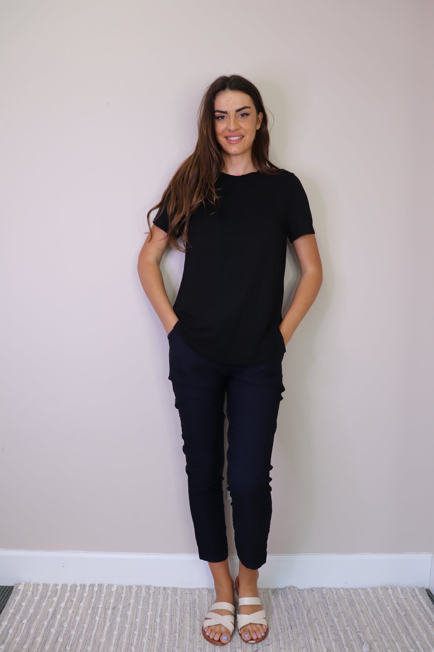 PT16130 BLACK Bamboo Knit T Shirt Top