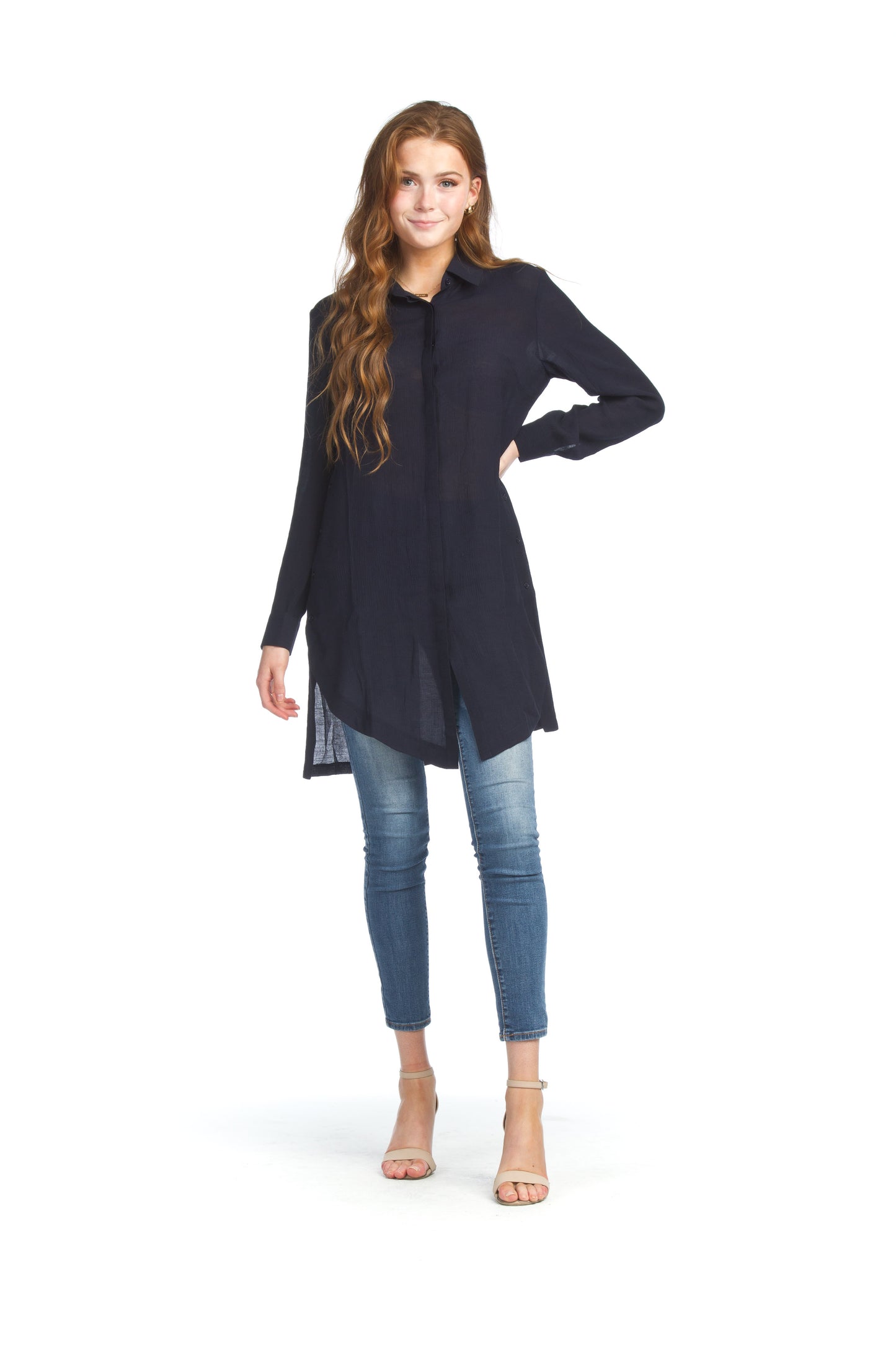 PT07072 NAVY Collared Tunic with Button Detail