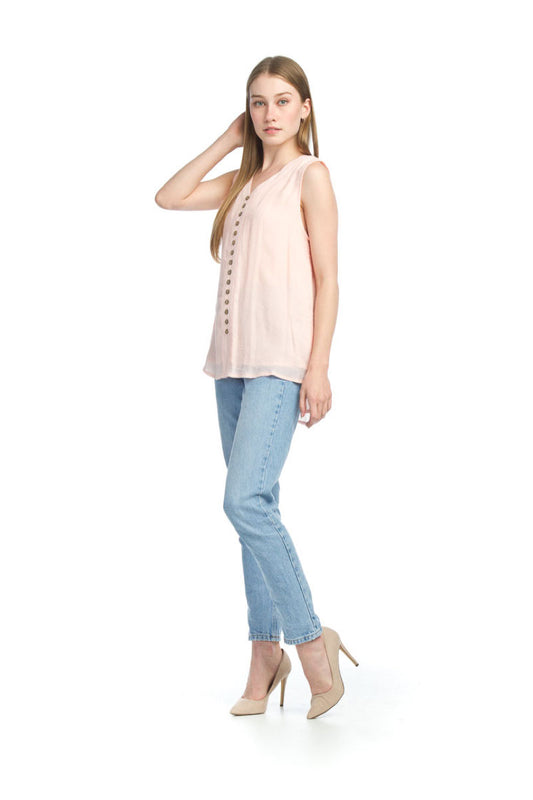 PT12014 BLUSH Sleeveless Lined Button Front Blouse