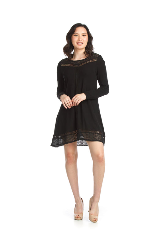 SD02456 BLACK Lace Inset ALline Sweater Dress