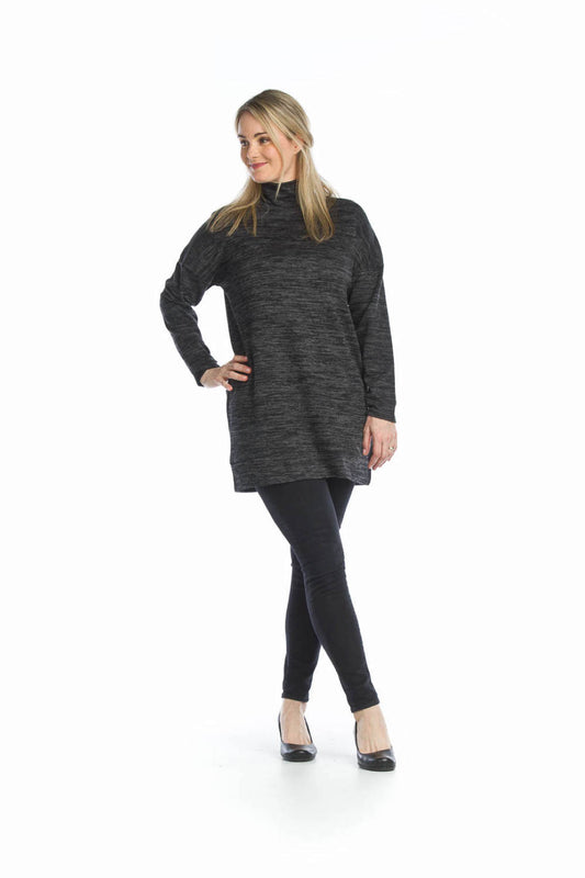 SD13423 BLACK Heathered Cowl Neck Sweater Dress