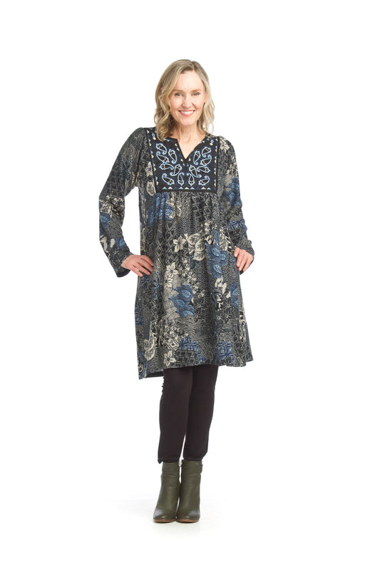 SD15402 NAVY Embroidered Floral Sweater Dress