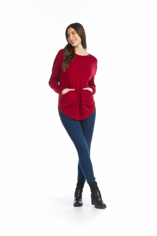 ST06249 BURGN Sweater Tunic with Rounded Hem and Pockets