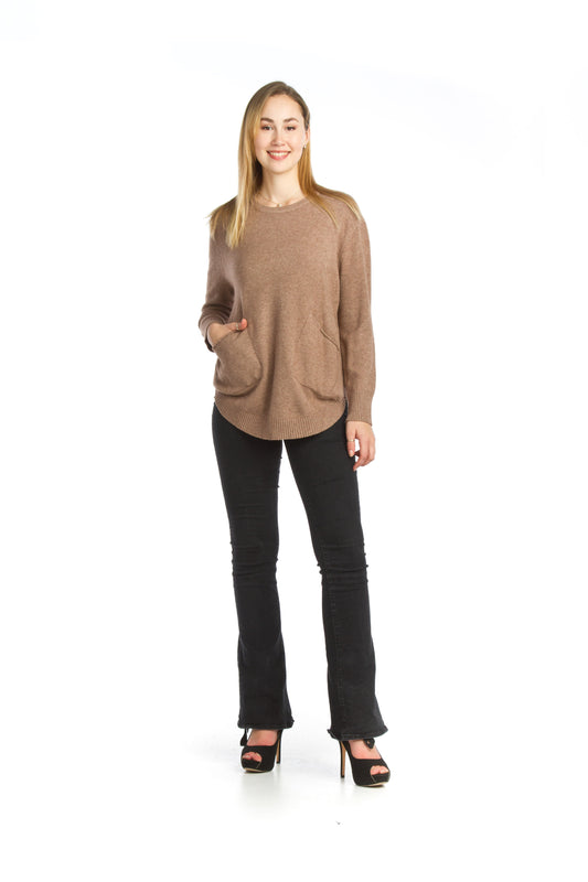 ST06249 MOCHA Sweater Tunic with Rounded Hem and Pockets
