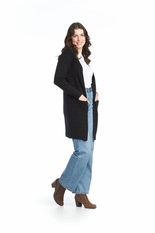 ST11220 BLACK Soft Cable Knit Cardigan with Pockets