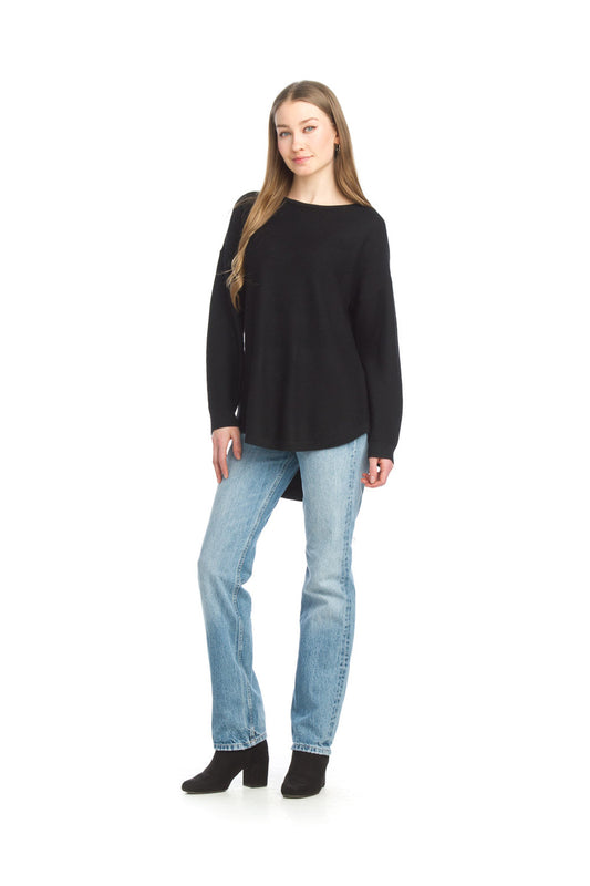 ST13205 BLACK Shirt Hem Sweater
