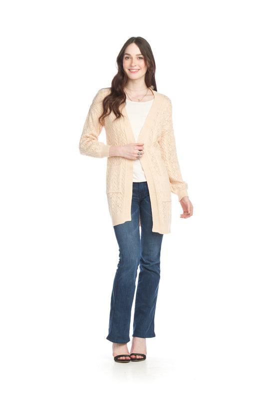 ST15209 BEIGE Cable Knitted Cardigan with Pockets