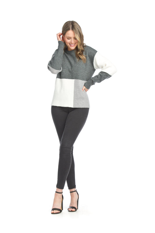 ST15223 GREY Color Blocked Pullover Sweater