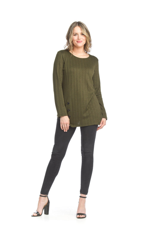 ST15242 KHAKI Cable Knit High Low Sweater