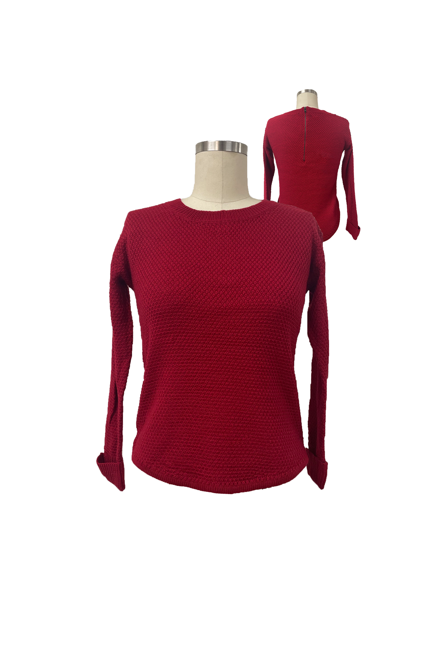 ST02306 RED Wool Blend Zip Detail Sweater
