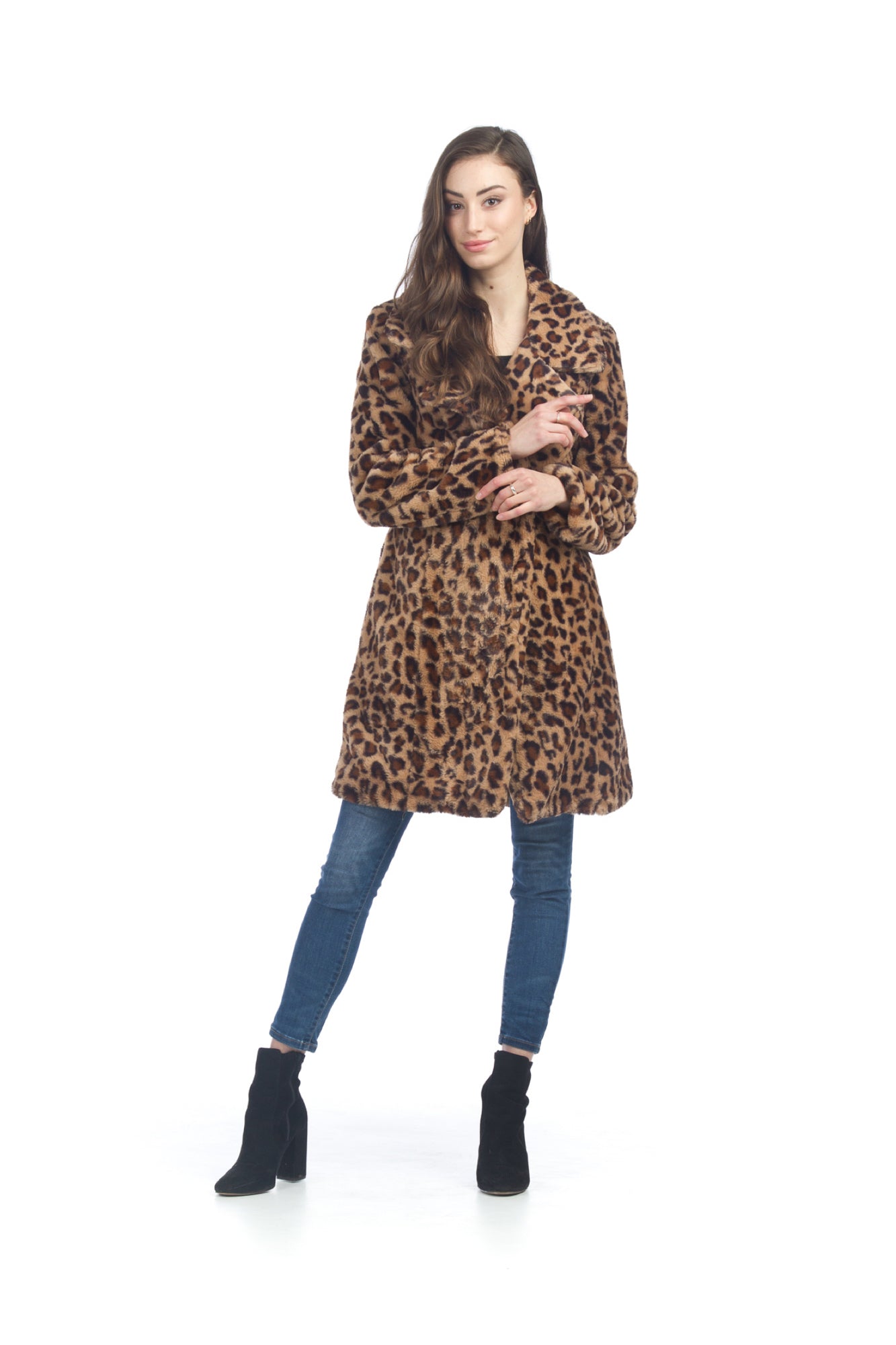 JT06730 BEIGE Leopard Fur Coat with Pockets